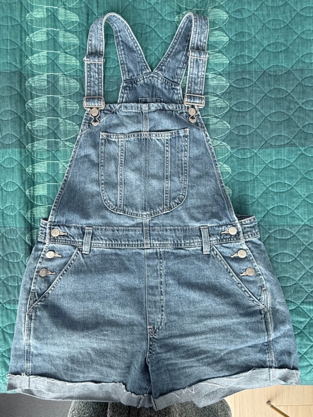 Loose Denim Shortalls - petite, light indigo